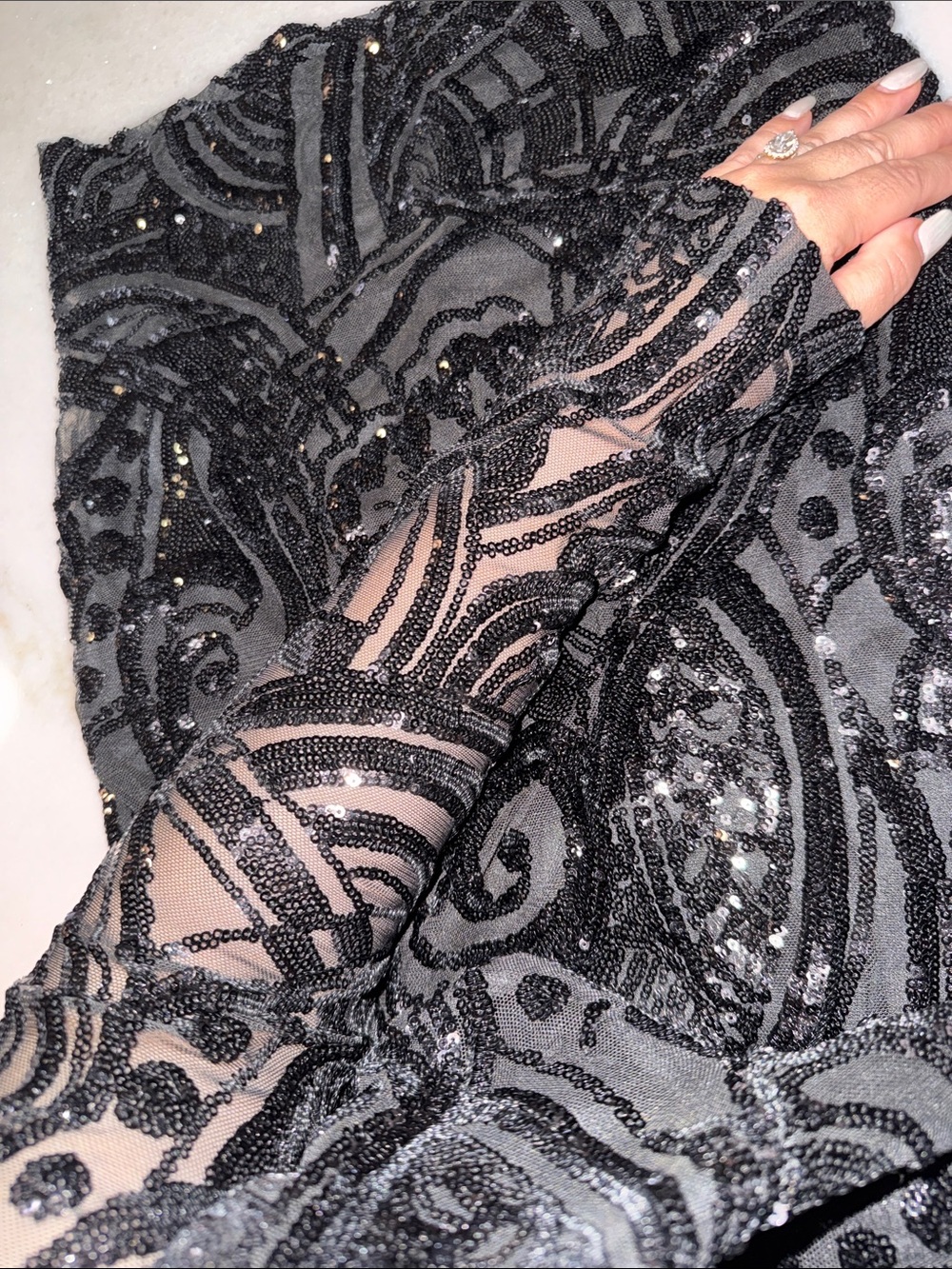 Black Sequin Long Sleeve Evening Dress - Picture 5 of 5